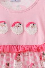 Pink Santa French Knot Ruffle Dress