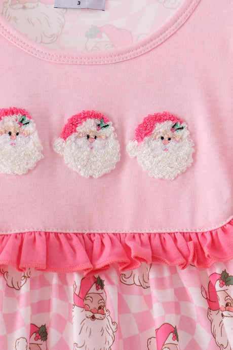 Pink Santa French Knot Ruffle Dress