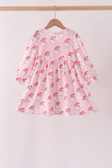 Pink Santa French Knot Ruffle Dress