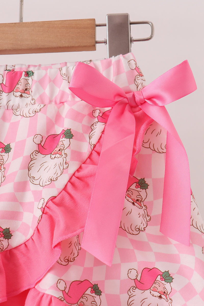 Pink Santa French Knot Ruffle Skorts Set