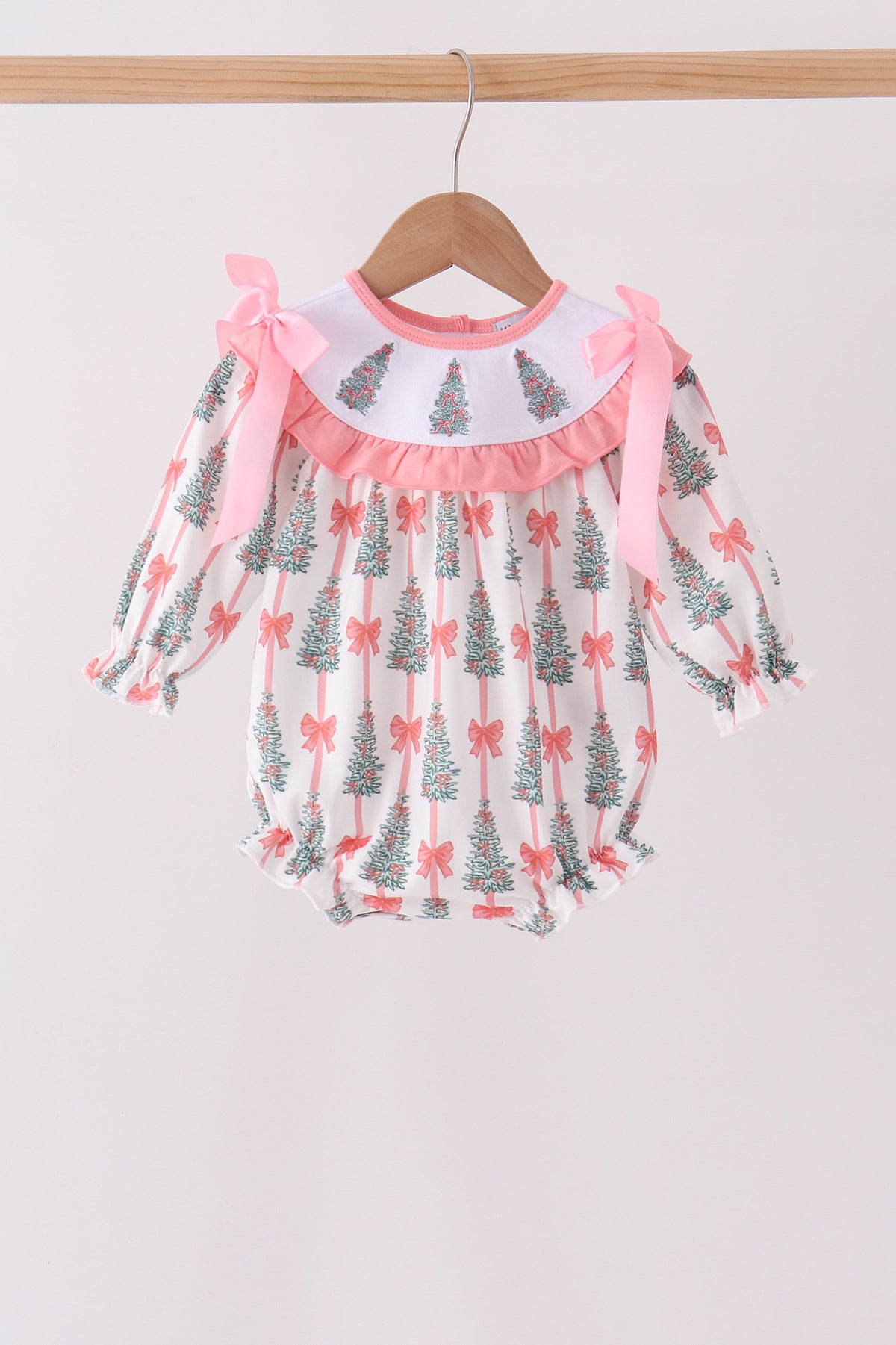 Pink Christmas Tree Embroidery Ruffle Bubble