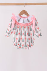 Pink Christmas Tree Embroidery Ruffle Bubble