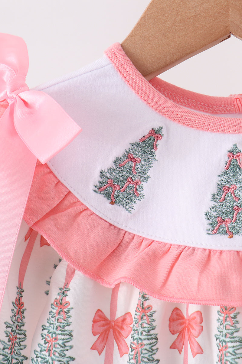 Pink Christmas Tree Embroidery Ruffle Bubble