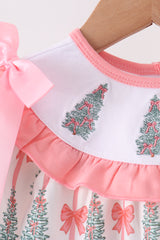 Pink Christmas Tree Embroidery Ruffle Bubble