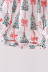 Pink Christmas Tree Embroidery Ruffle Bubble