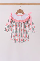 Pink Christmas Tree Embroidery Ruffle Bubble