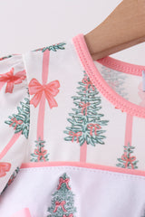 Pink Christmas Tree Embroidery Bloomer Set