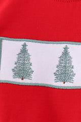 Red Christmas Tree Embroidery Romper