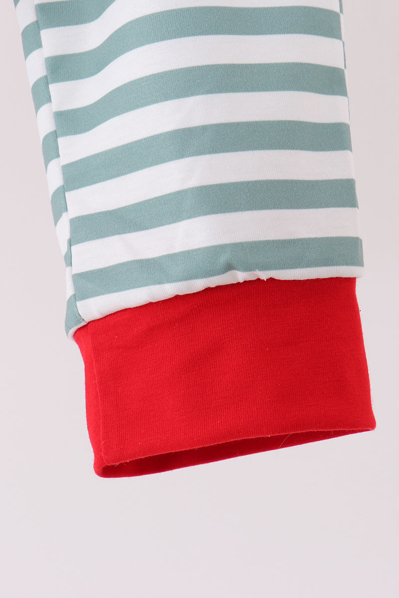 Red Christmas Tree Embroidery Stripe Pants Set