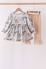 Hunting Deer Embroidery Ruffle Pants Set
