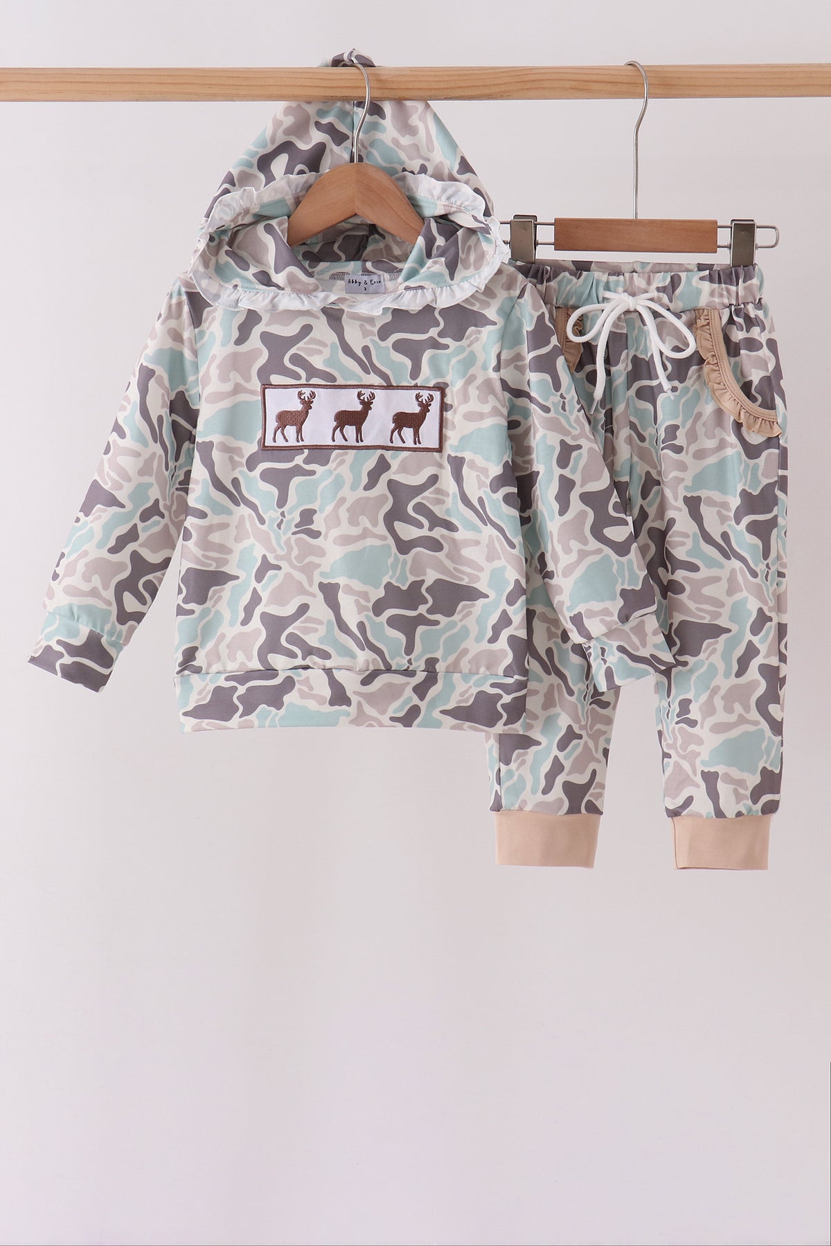 Hunting Deer Embroidery Ruffle Jogger Set