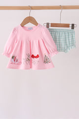 Pink Christmas Embroidery Bloomer Set
