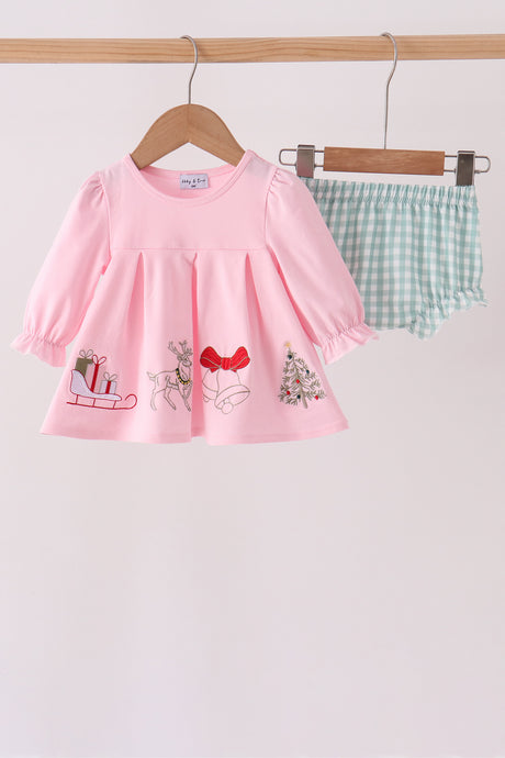 Pink Christmas Embroidery Bloomer Set