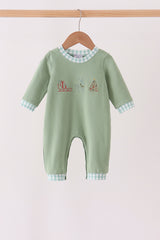 Sage Christmas Embroidery Romper