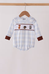 Blue Puppy Embroidery Gingham Bubble