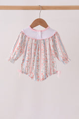Pink Floral Puppy Embroidery Bow Bubble