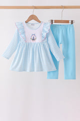 Blue Castle Embroidery Ruffle Pants Set