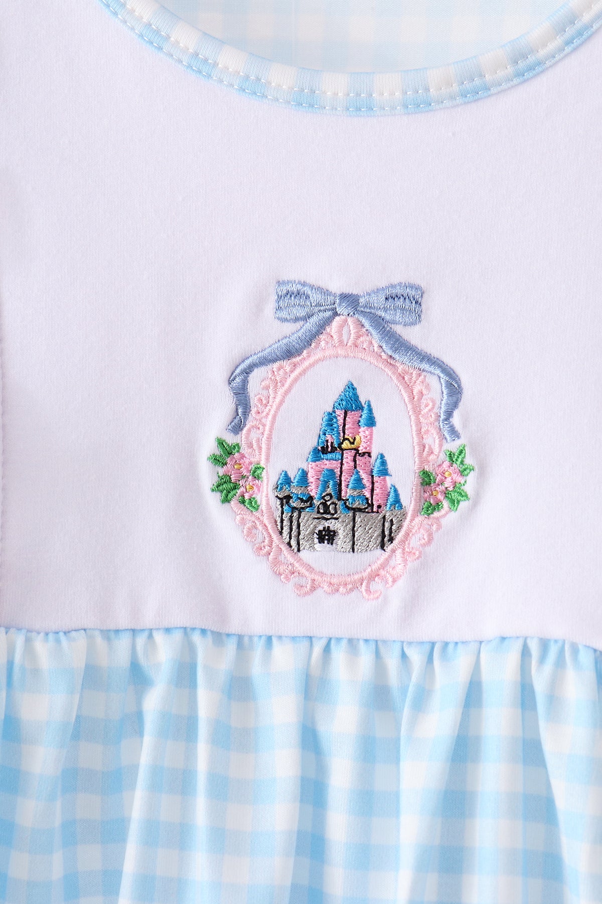 Blue Castle Embroidery Ruffle Pants Set