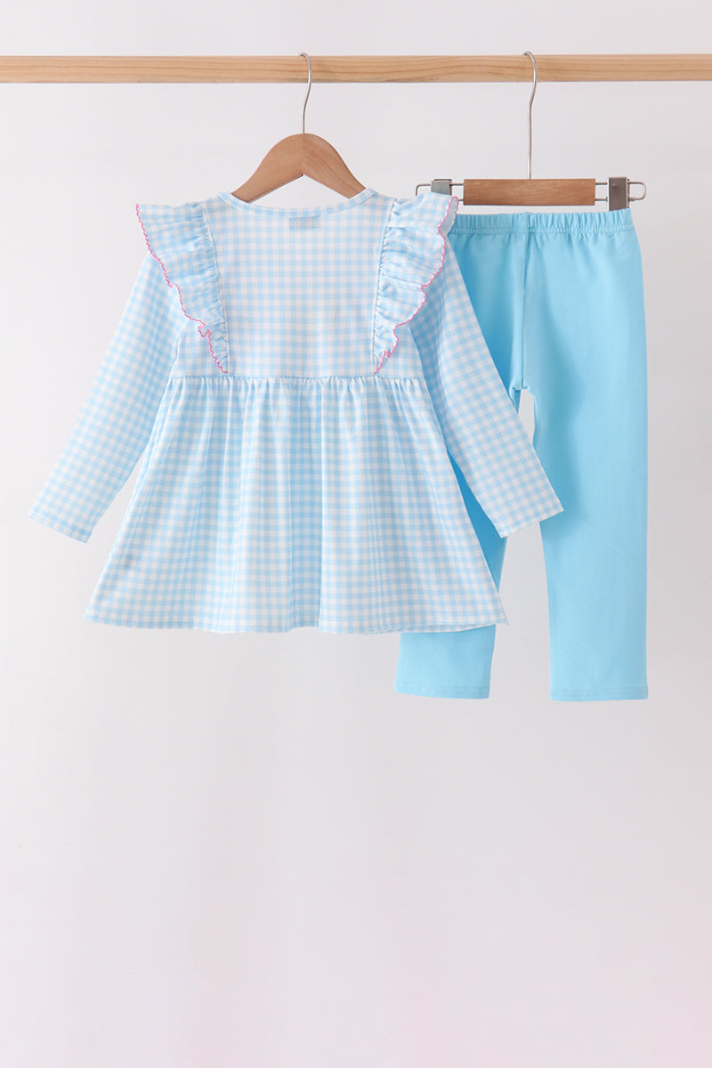 Blue Castle Embroidery Ruffle Pants Set