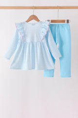 Blue Castle Embroidery Ruffle Pants Set