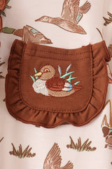 Brown Duck Embroidery Ruffle Romper