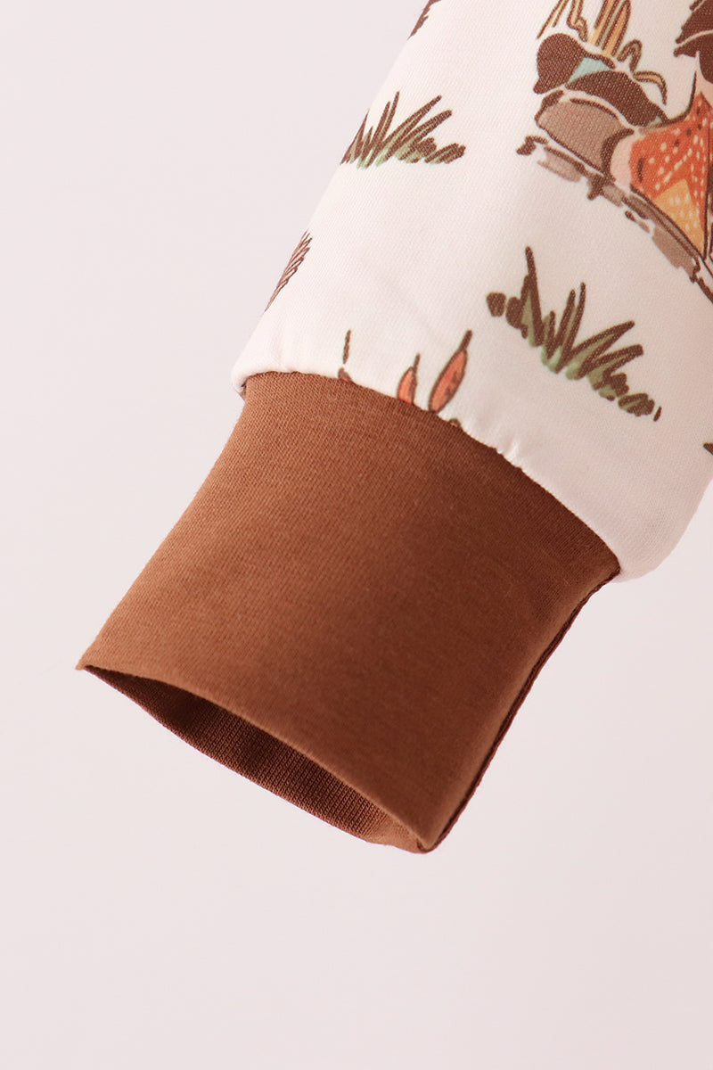 Brown Duck Embroidery Ruffle Romper