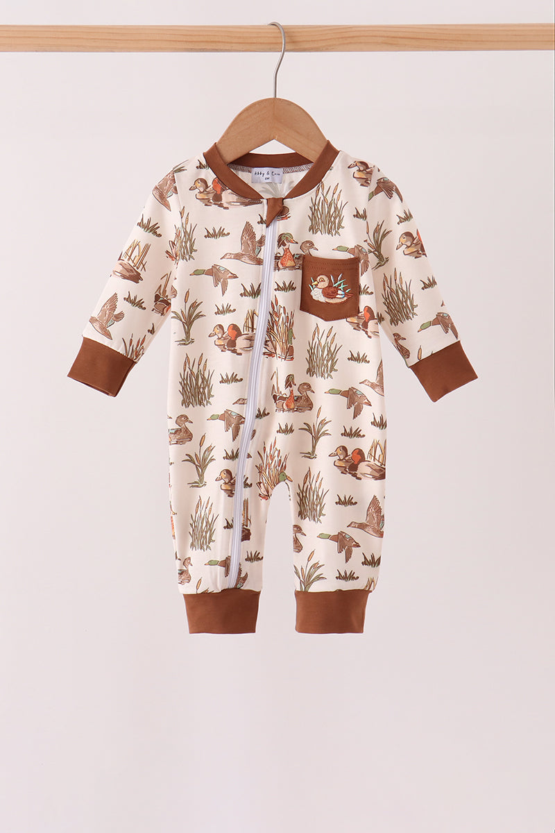Brown Duck Embroidery Romper