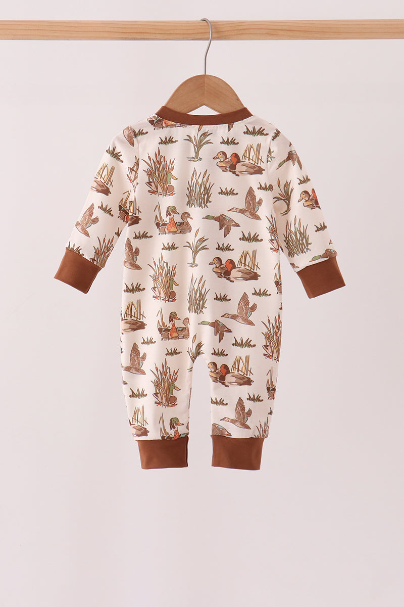 Brown Duck Embroidery Romper
