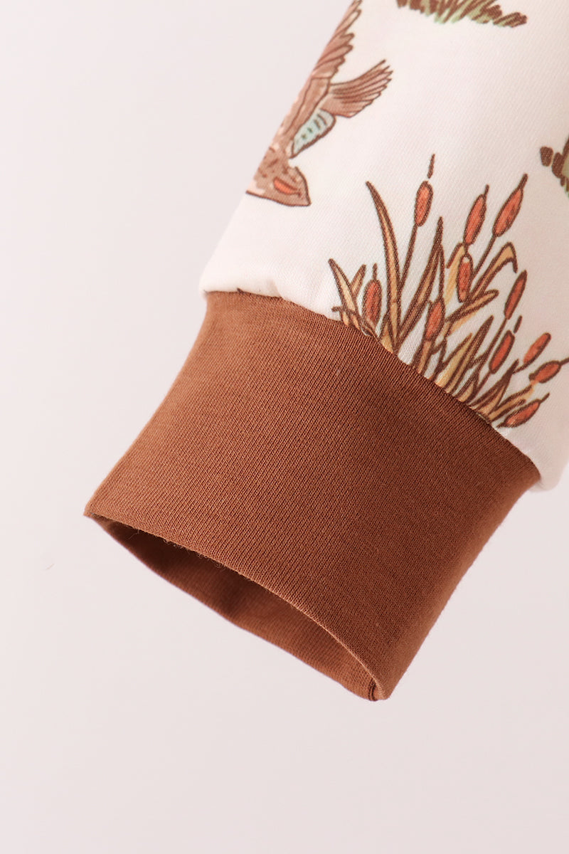 Brown Duck Embroidery Pants Set