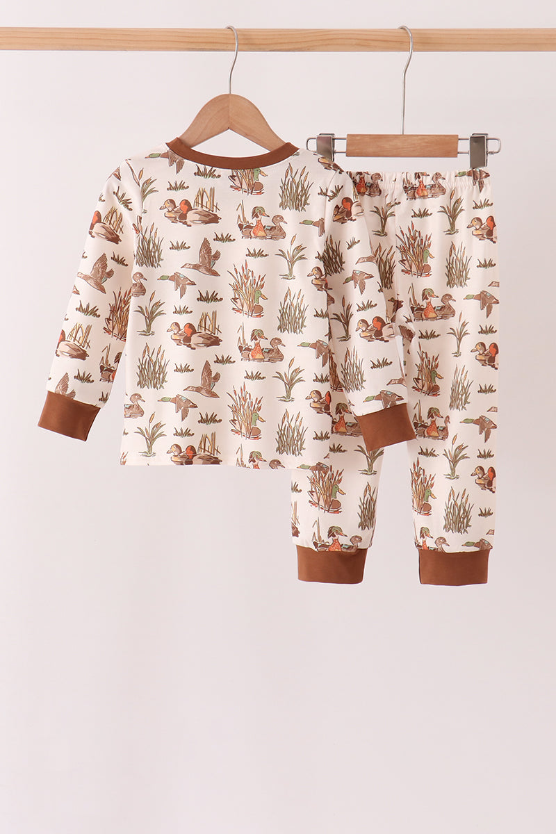 Brown Duck Embroidery Pants Set