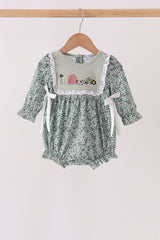Green Farm Floral Embroidery Ruffle Bubble