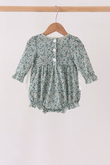 Green Farm Floral Embroidery Ruffle Bubble