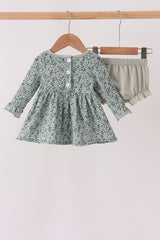 Green Farm Floral Embroidery Ruffle Bloomer Set