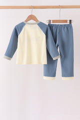 Navy&yellow farm embroidery Pants Set