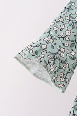 Green Farm Floral Embroidery Ruffle Pants Set