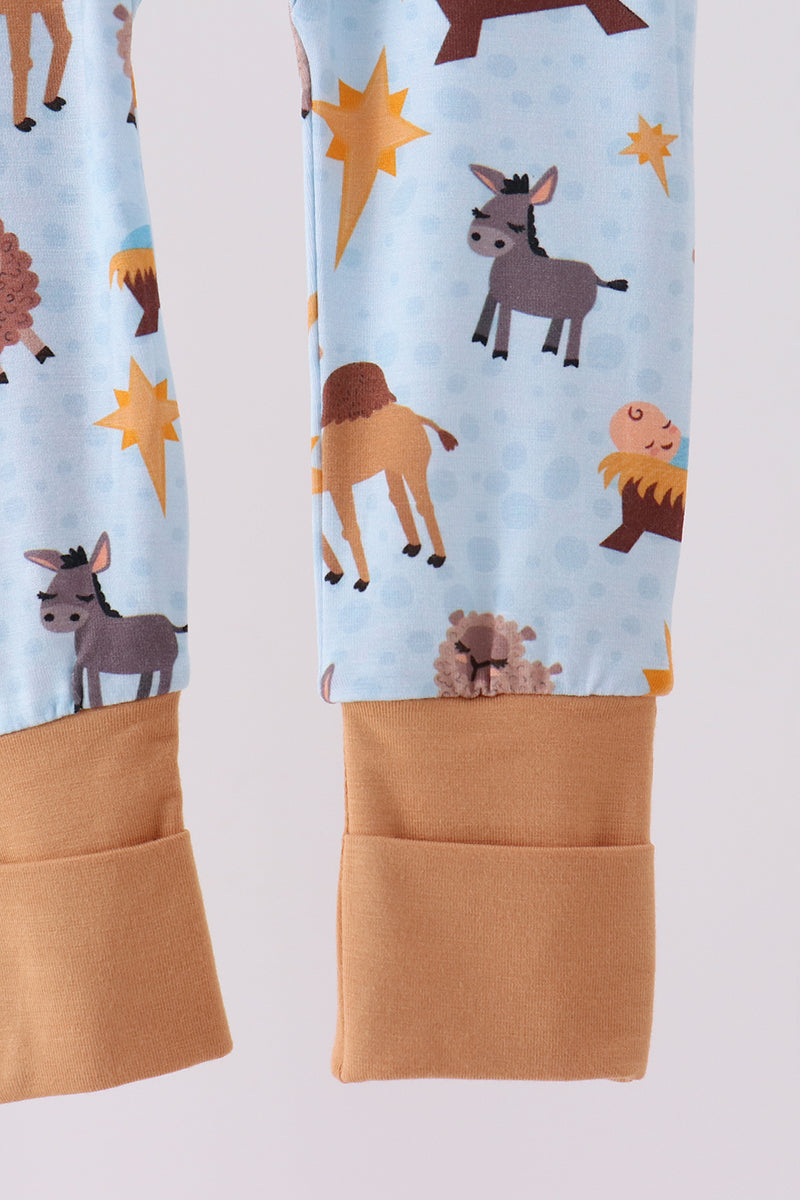 Blue Nativity Zip Bamboo Romper