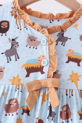 Blue Nativity Ruffle Bamboo Dress