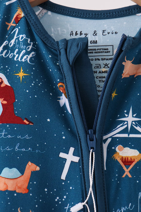 Navy Nativity Zip Bamboo Romper