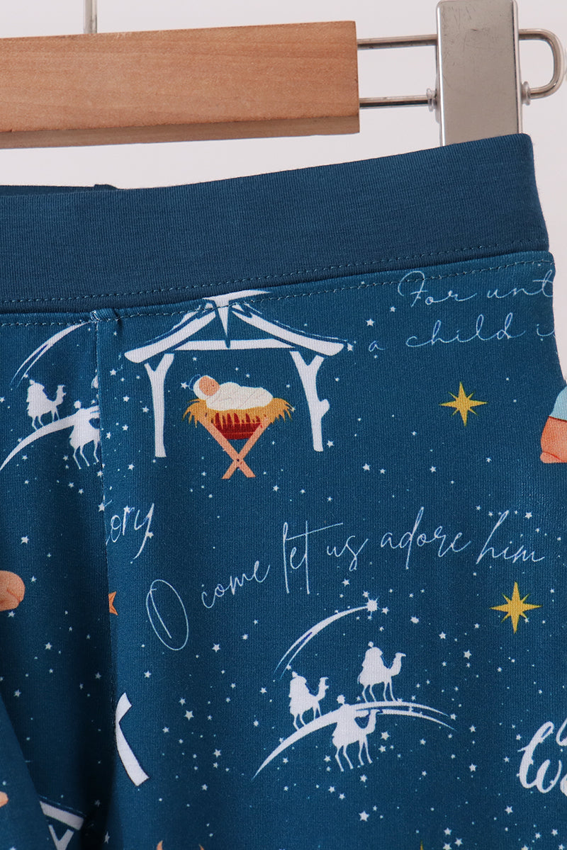 Navy Nativity Bamboo Pants Set