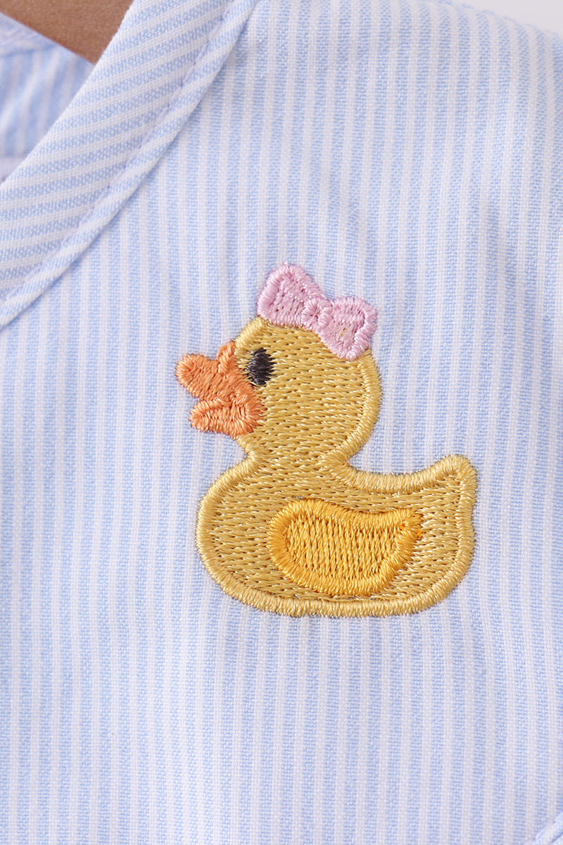 Blue duck embroidery stripe ruffle bubble