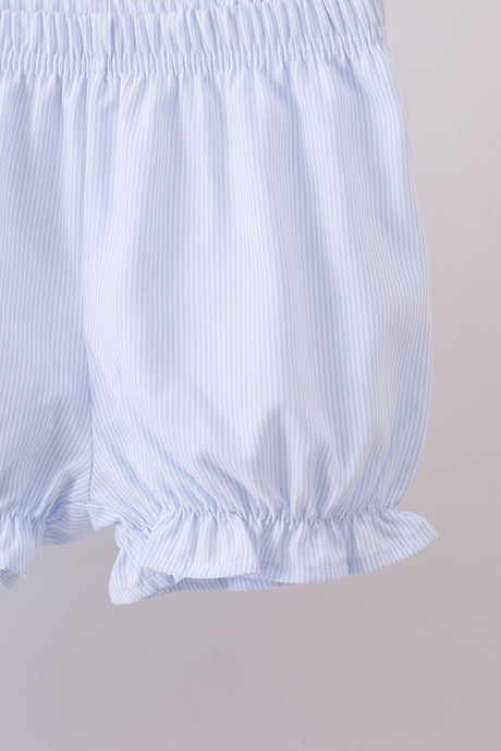 Blue duck embroidery stripe ruffle girl set