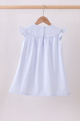 Blue duck embroidery stripe ruffle dress