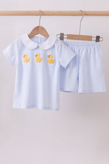 Blue duck embroidery stripe shorts set