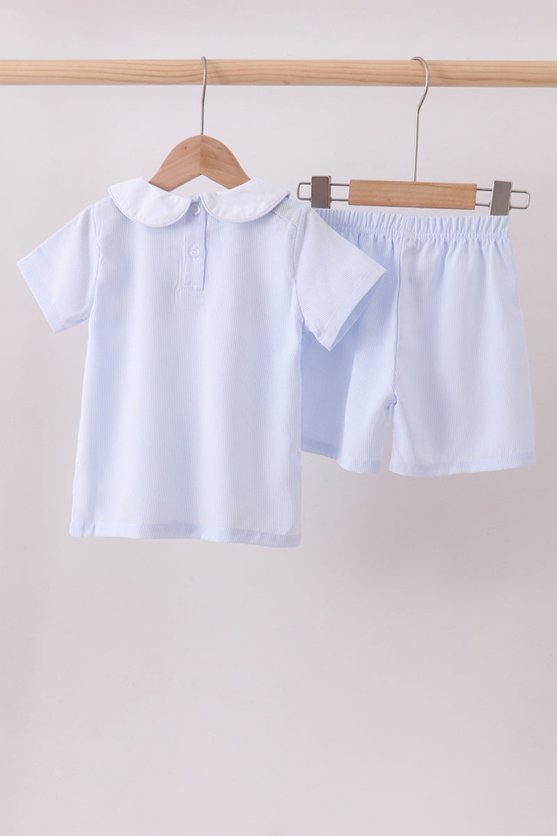 Blue duck embroidery stripe shorts set