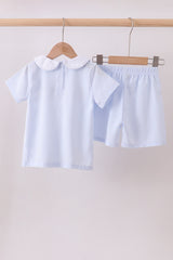 Blue duck embroidery stripe shorts set