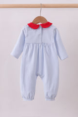 Blue valentine's day heart embroidery romper