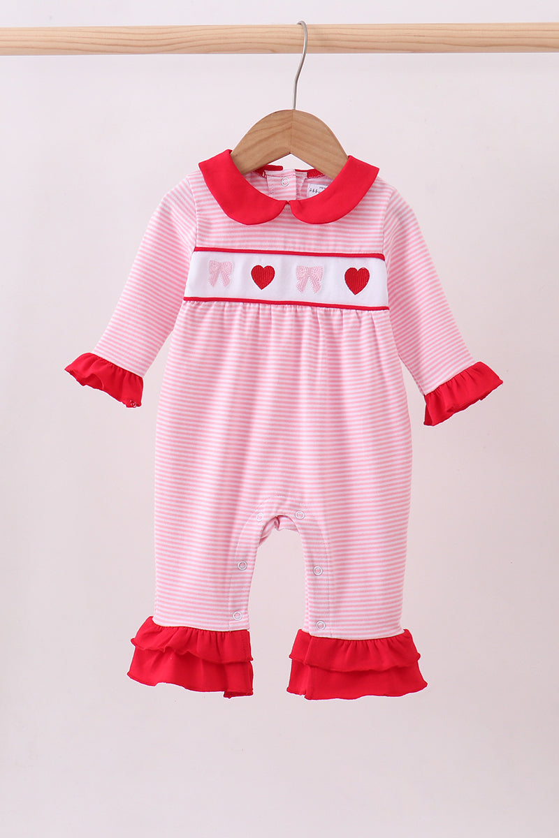 Red valentine's day heart embroidery ruffle romper