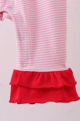 Red valentine's day heart embroidery ruffle romper