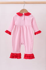 Red valentine's day heart embroidery ruffle romper