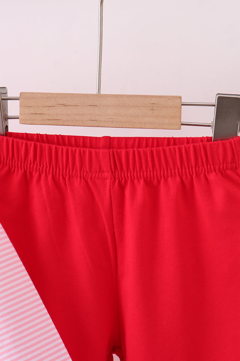 Red valentine's day embroidery ruffle pants set